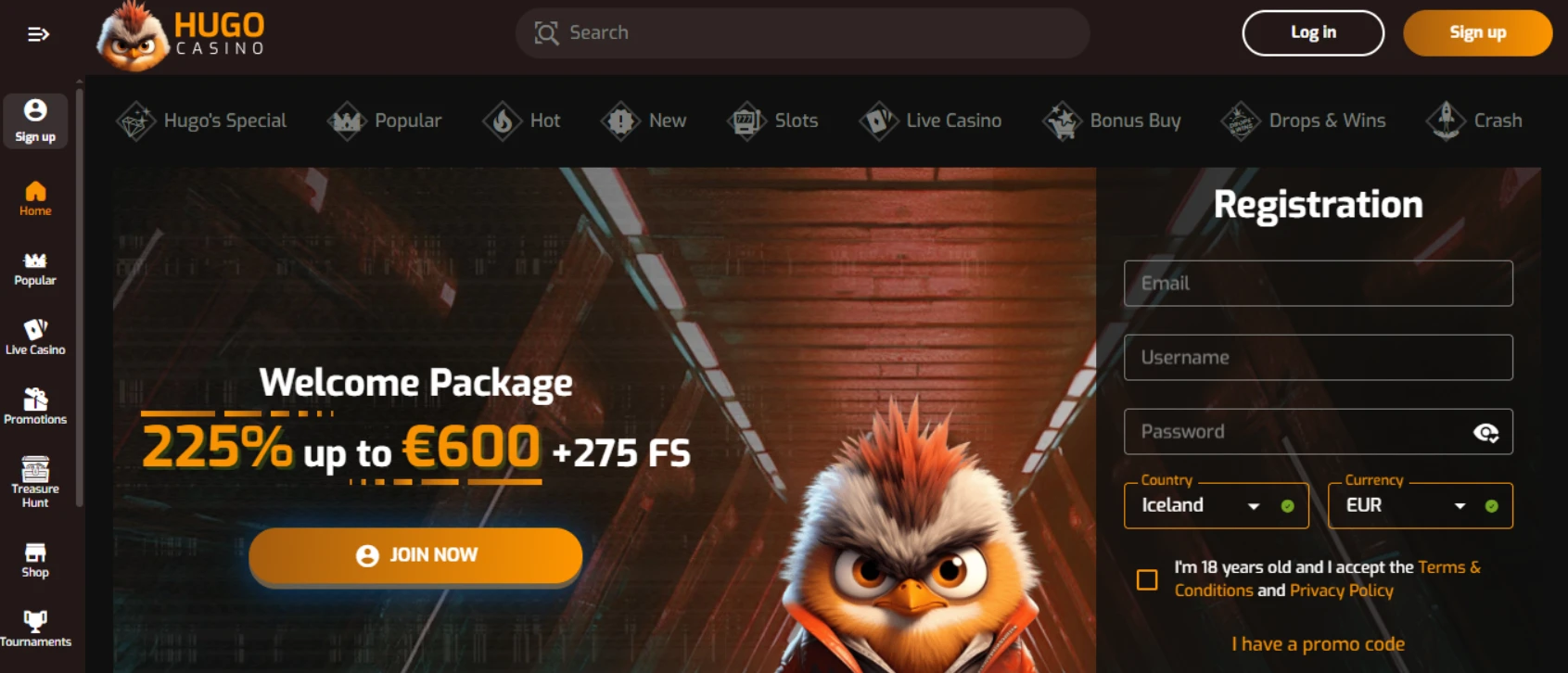 Hugo Casino screen
