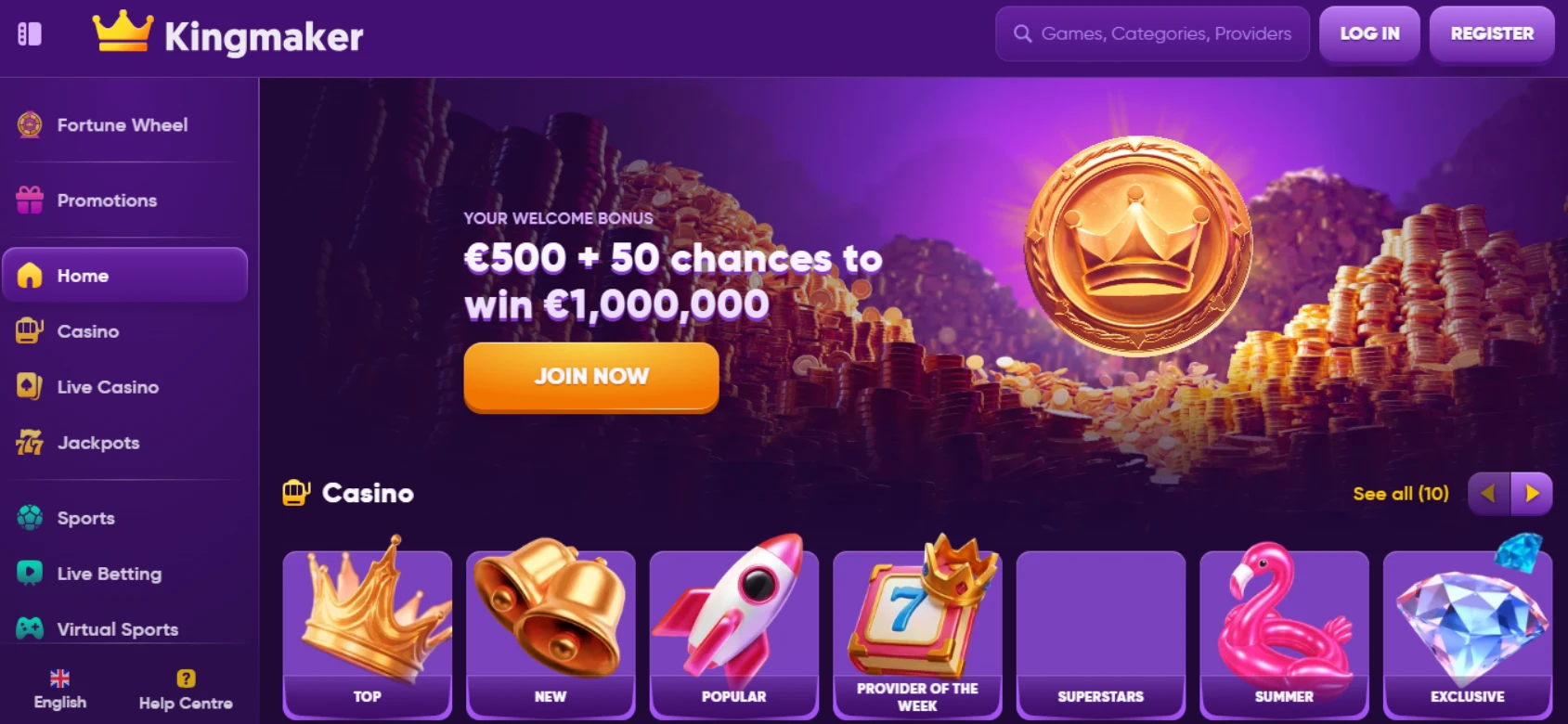Kingmaker Casino screen